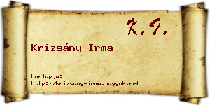 Krizsány Irma névjegykártya